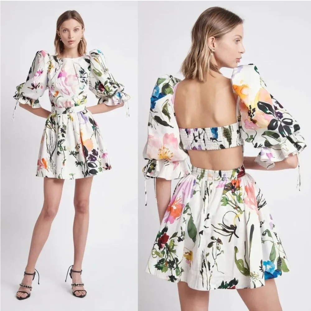 Aje Drift Puff Sleeve Mini Dress Botanic Floral Size 6